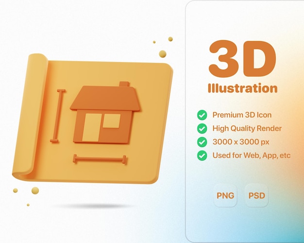 PSD 3d illustration render of blueprint construction designs perfect for architecture engineering