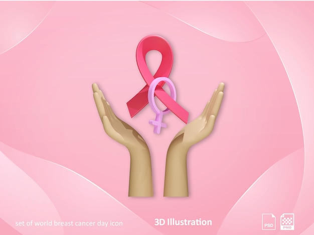PSD 3d иллюстрация, изображающая всемирный день борьбы с раком молочной железы