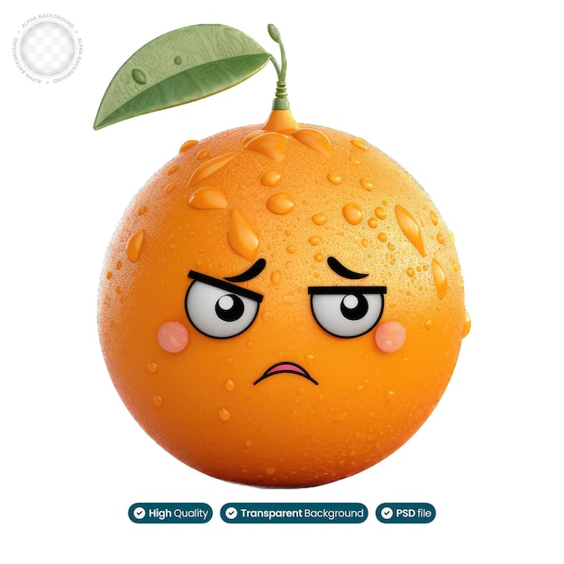 3d illustration revealing a fruit with a sad expression unveiling inner turmoil