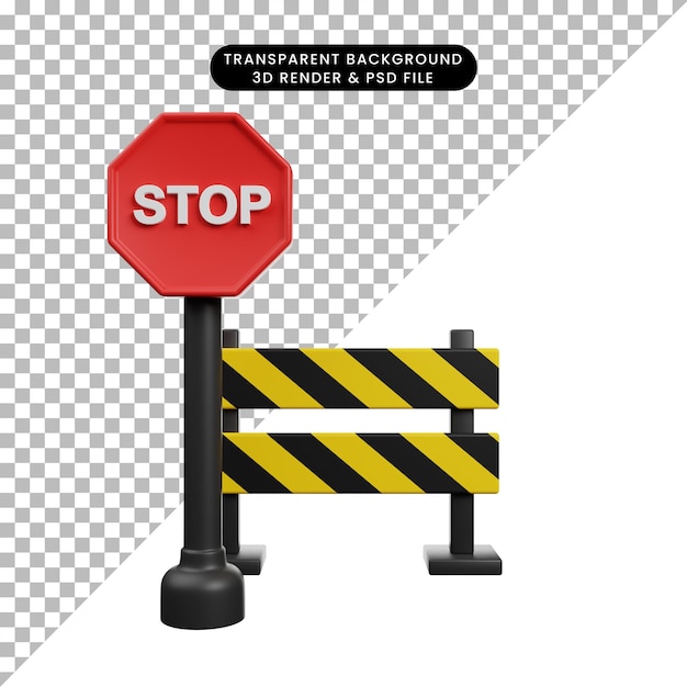 PSD 3d illustration of road block 3d render icon