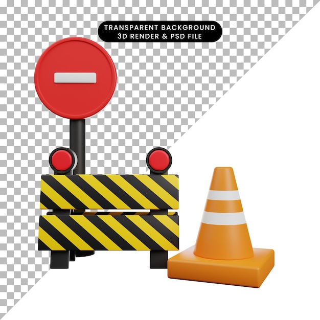 PSD 3d illustration of road block 3d render icon
