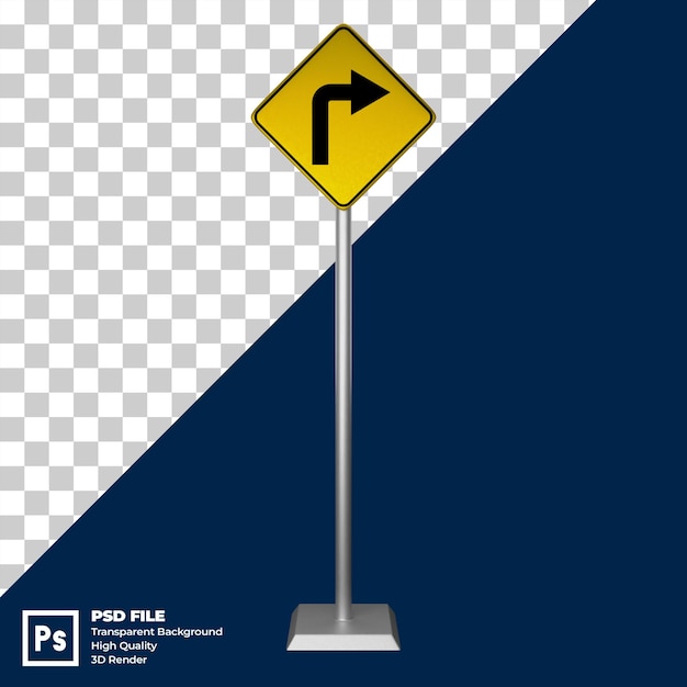 PSD illustrazione 3d di un segnale stradale che gira a destra