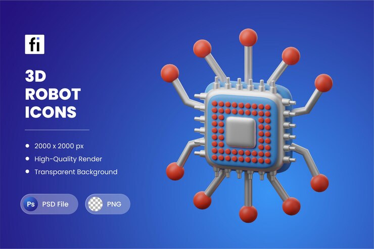 PSD 3d illustration robot microchip