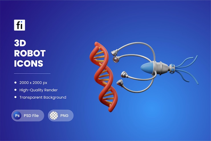 PSD 3d illustration robot nanobot