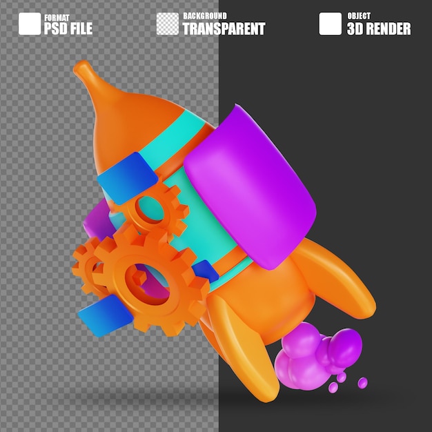 3D illustration rocket and gear