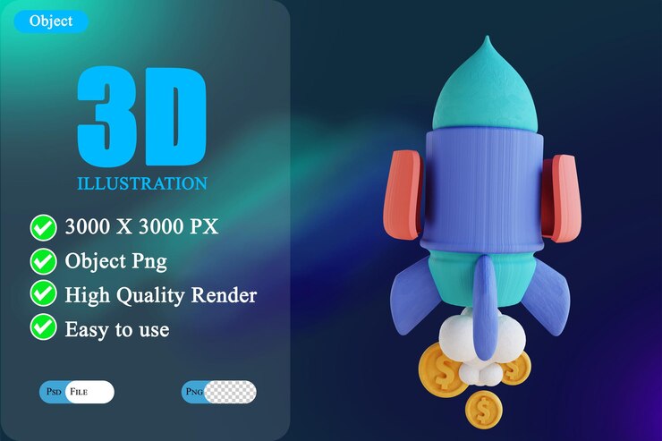 PSD 3d illustration rocket money grow 4