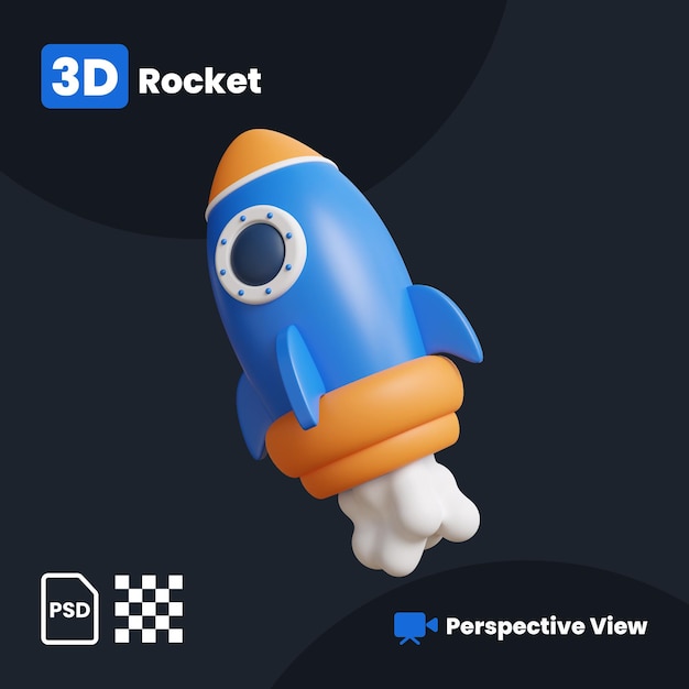 透視図でロケットの3Dイラスト