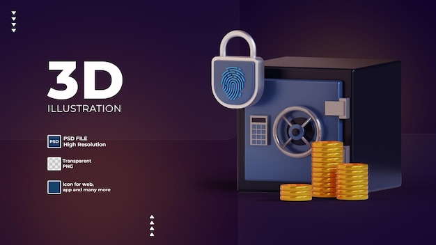 PSD 3d illustration of safety box with lock