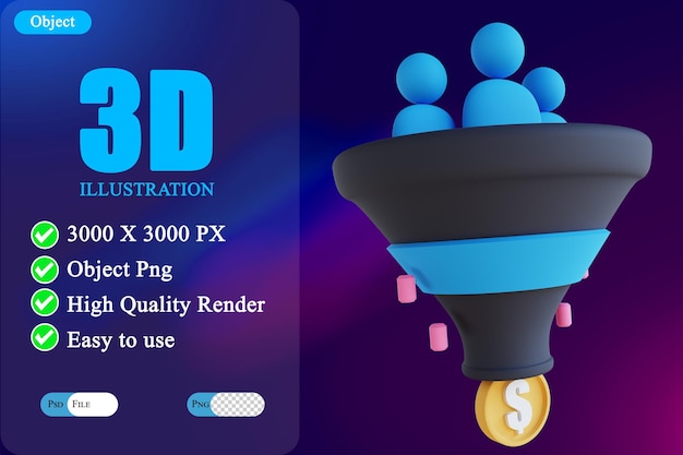 PSD 3d illustration sales funnel 3