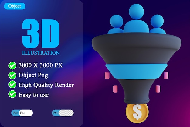 3D illustration sales funnel
