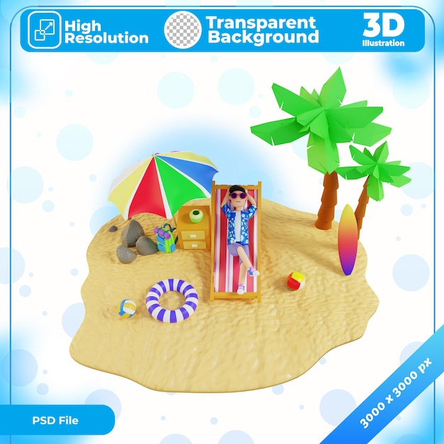 PSD illustrazione 3d spiaggia di sabbia in estate