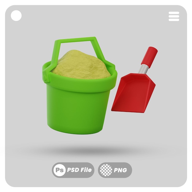 3D Illustration of sand bucket and shovel