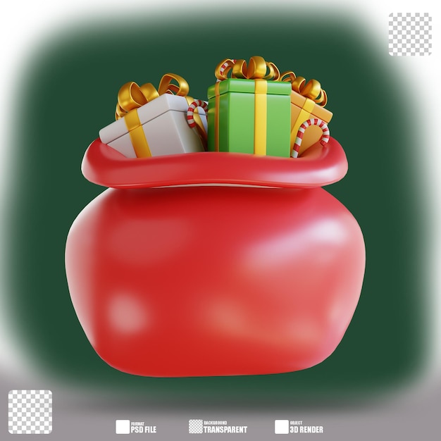 3d illustration santa claus gift bag