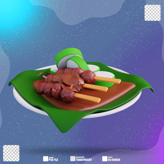 Illustrazione 3d cibo satay 2