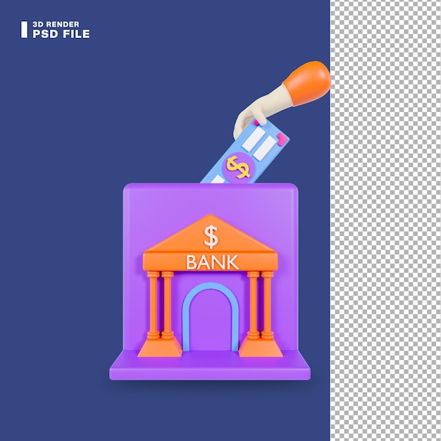 PSD illustrazione 3d di risparmiare denaro in banca
