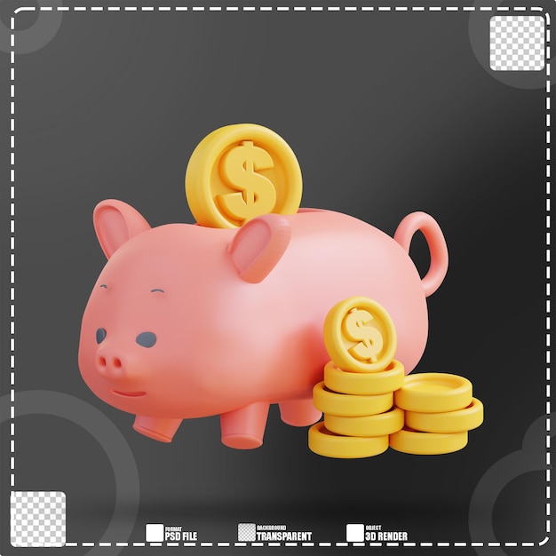 3d Illustration of saving money in a piggy bank 2