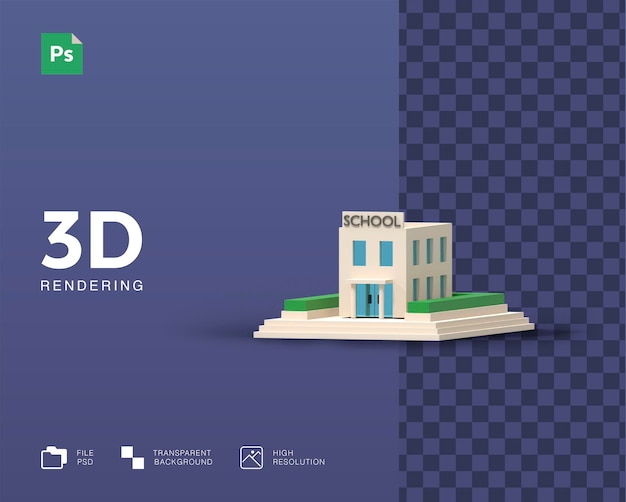 Здание школы 3d иллюстрации