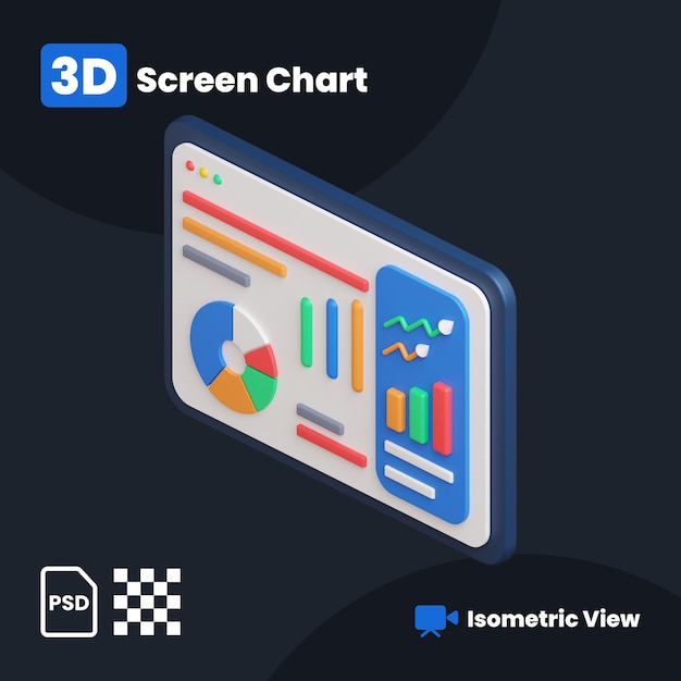 Illustrazione 3d del grafico finanziario dello schermo con una vista isometrica