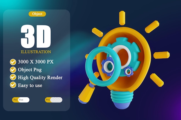 PSD 3d illustration search idea setting 3