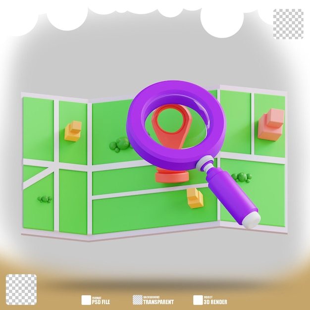 PSD 3d illustration of search location maps 3