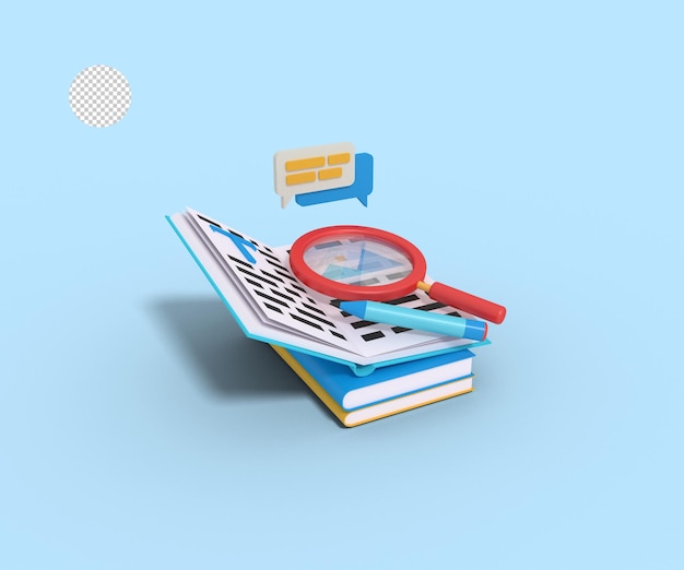 3d illustration of Searching article in a book