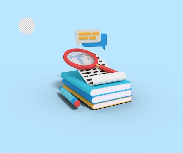 PSD 3d illustration of searching article in a book