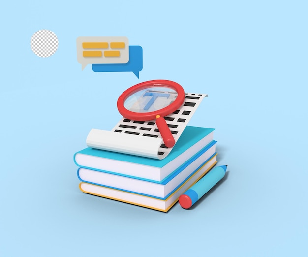 PSD 3d illustration of searching document in book