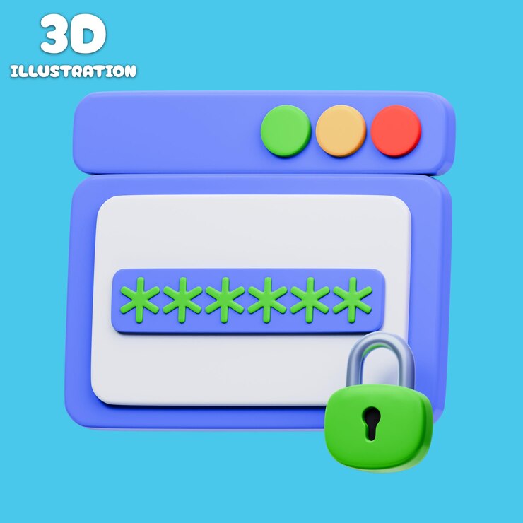 PSD 3d illustration of a secure password protected webpage