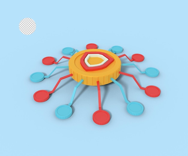 PSD 3d illustration of security app network