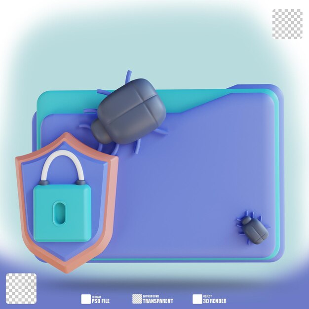 PSD 3d illustration security virus folder