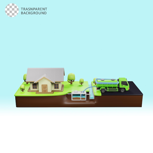 PSD 3d illustration of septic tank desludging and conveyance process