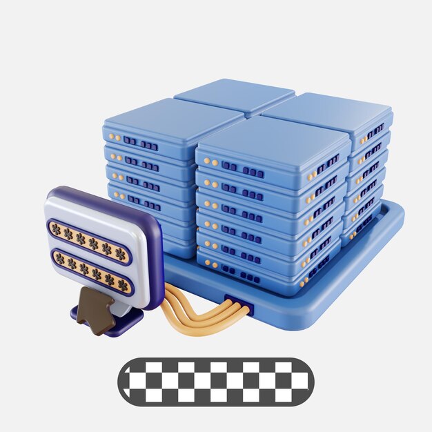 PSD 3d illustration server locked by password in blue and brown color