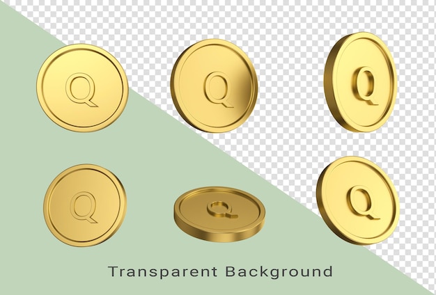 PSD 3d illustration set of gold guatemalan quetzal coin in different angels