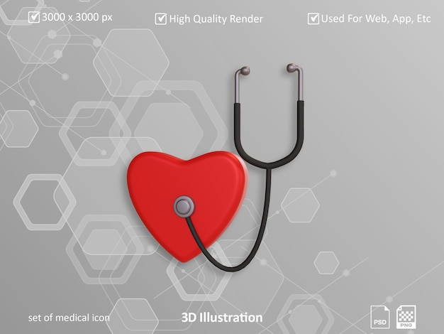 3d illustration set of medical icon stethoscope