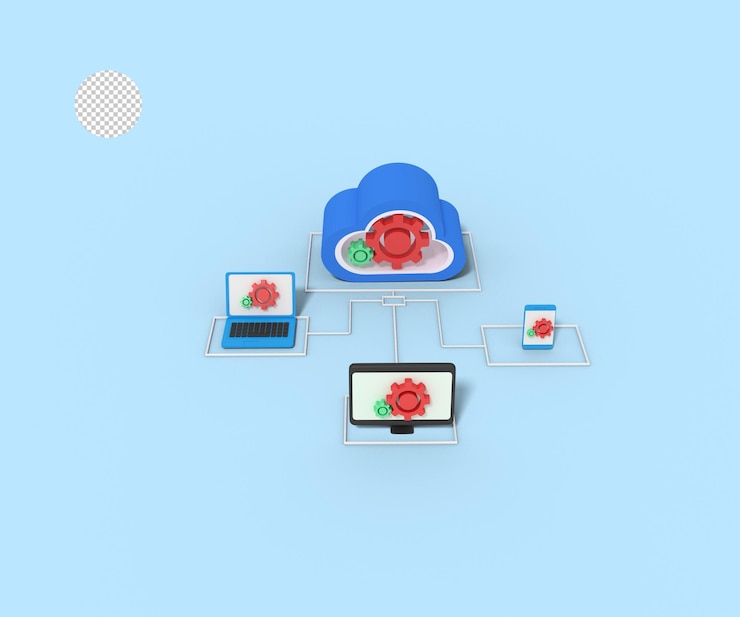 PSD 3d illustration of setting cloud storage