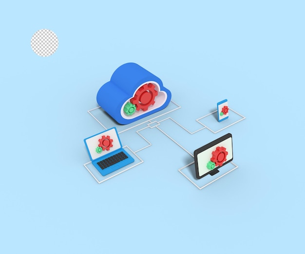 PSD 3d illustration of setting cloud storage