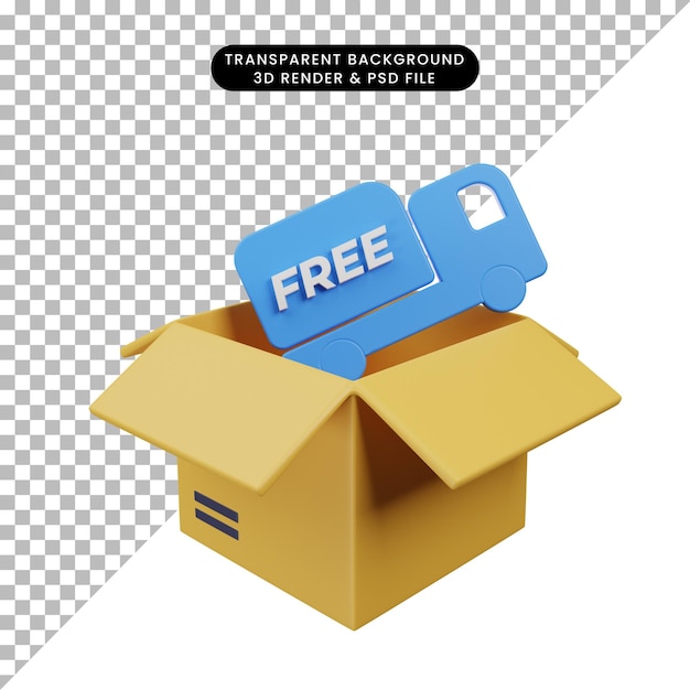 3d illustration of shipment icon in 3d render style box opened with free shipment box car