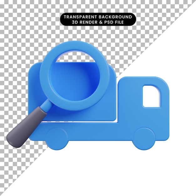 PSD 3d illustration of shipment icon in 3d render style magnifying box car