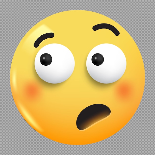 3d illustration of shocked face emoji in transparent background