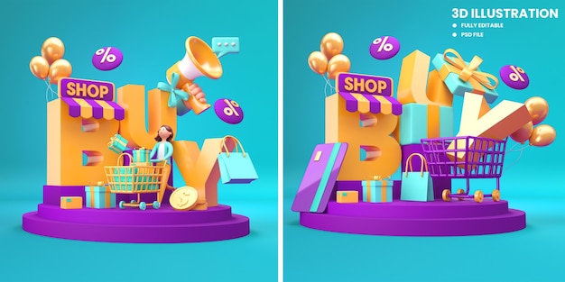 3D Illustration Shopping Concept