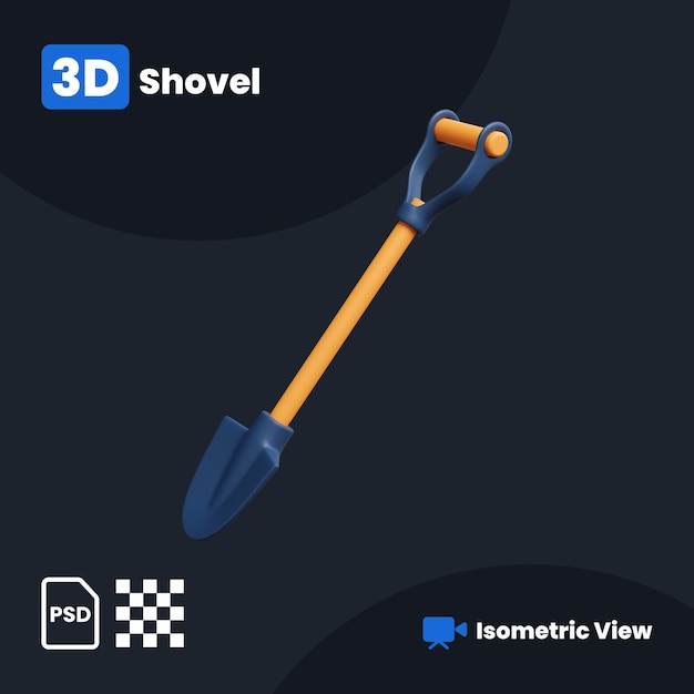 3d illustration of shovel with a isometric view