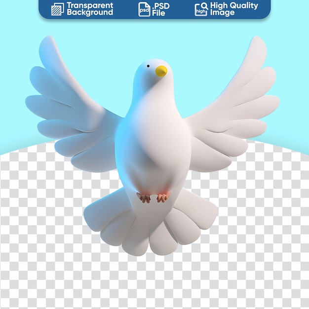 3d illustration of a simple cartoon dove an icon of peace and religion