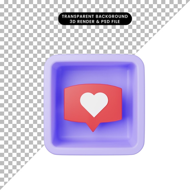 3d illustration of simple icon chat love on cube