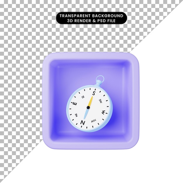 3d illustration of simple icon compass on cube