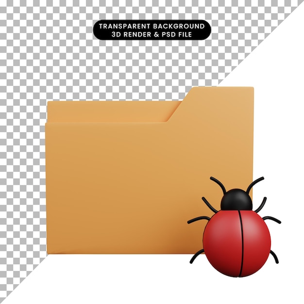 3d illustration of simple icon folder with bug