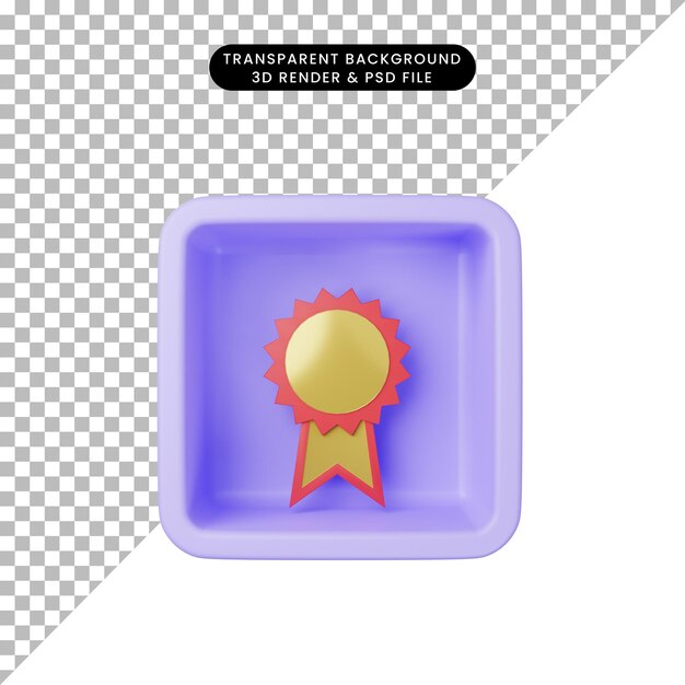 3d illustration of simple icon medal on cube