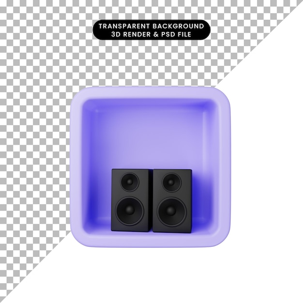 PSD 3d illustration of simple icon speaker on cube