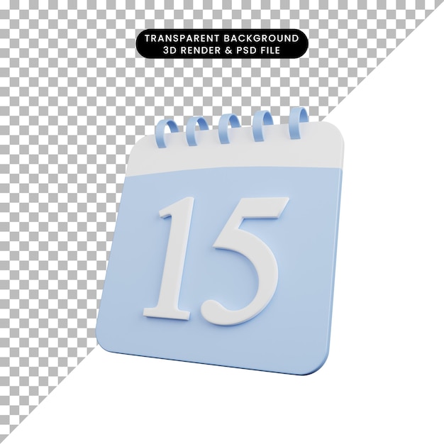 Illustrazione 3d del numero di calendario oggetto semplice 15