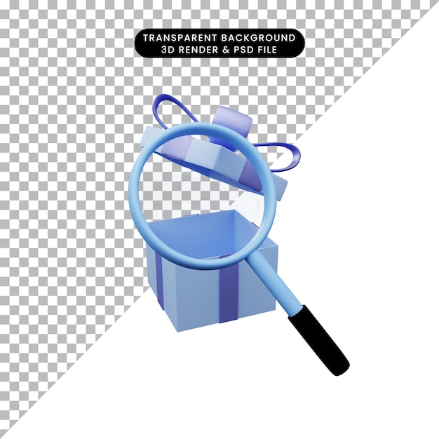 3d illustration of simple object magnifying shot to gift open