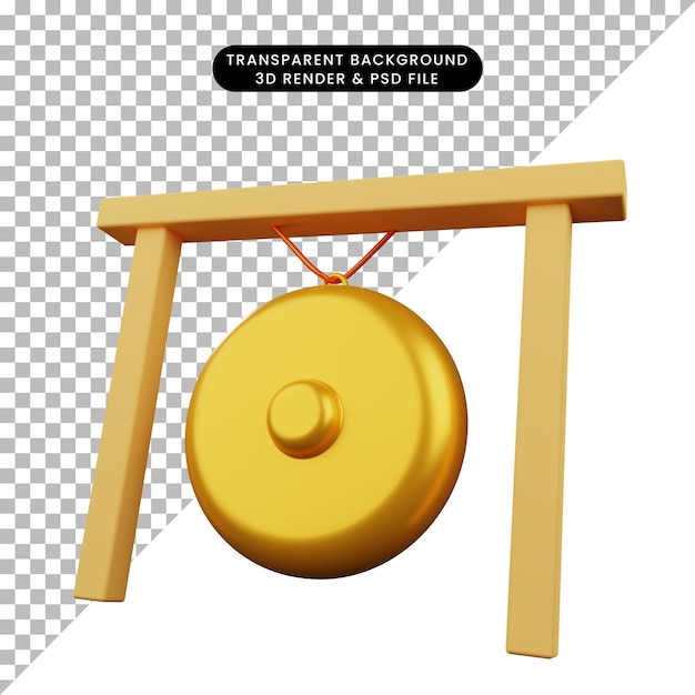 PSD illustrazione 3d di un semplice oggetto musicale gong strumentale